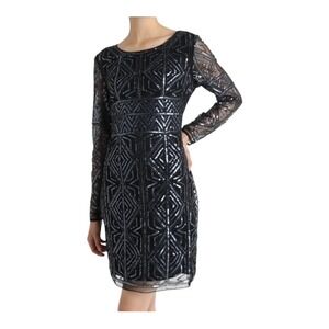 Molly Bracken Sequin Embellished Geometric Pattern Long Sleeve Dress Size Small